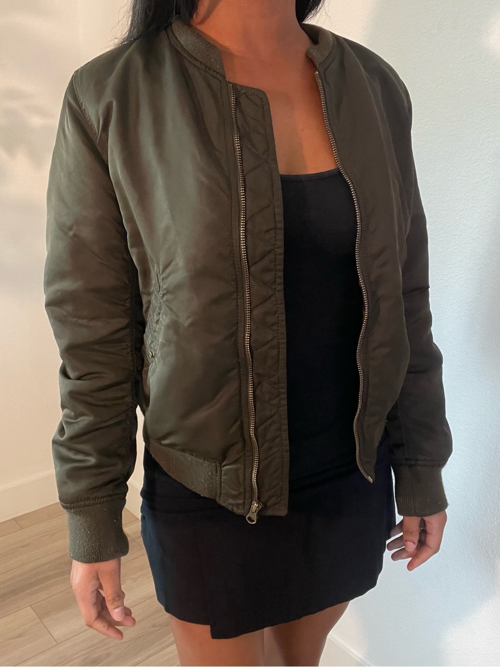 🫒 Olive Green Satin Bomber Jacket